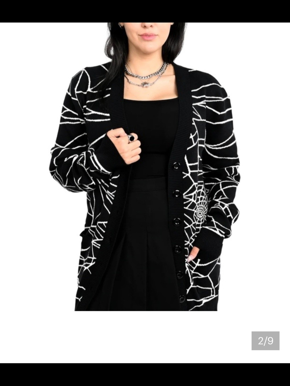 Black Spiderweb Knit Button-Up Cardigan Sweater